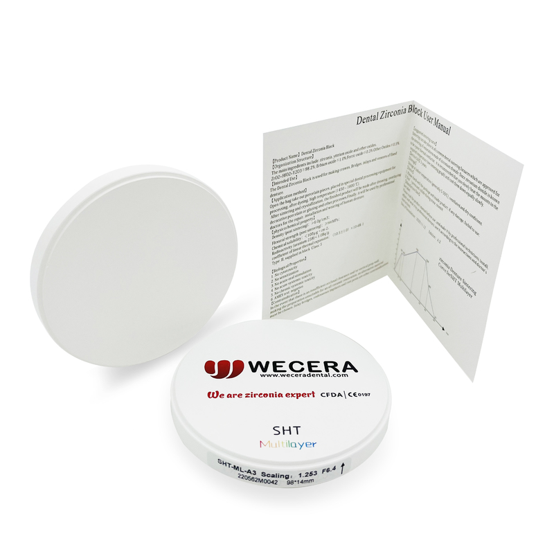 57% Super High Translucent Zirconia Disc 1000 Mpa Multilayer For Dental Lab