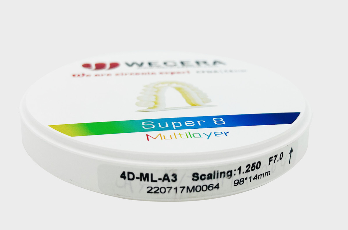 25mm A2 Dental 3D Multilayer Zirconia Block With 8 Layers