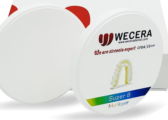Diametro 98 mm Disco di zirconia a più strati di spessore 10 mm 12 mm 14 mm 16 mm 18 mm 20 mm 22 mm 25 mm Adatto per applicazioni dentali